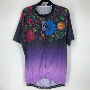 Weimostar Women XXL Cycling Jersey Purple Flowers Paisley Lower Back Pockets
